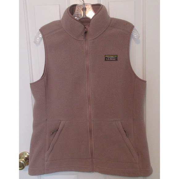 LL Bean Fleece Vest Womens Medium Tan Full Zip Sleeveless Outdoors - Picture 1 of 8